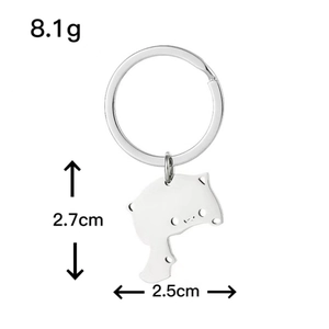 Edelstahl-Katzen-Schlüsselanhänger mit Maßen 2,7cm x 2,5cm und einem Gewicht von 8,1g