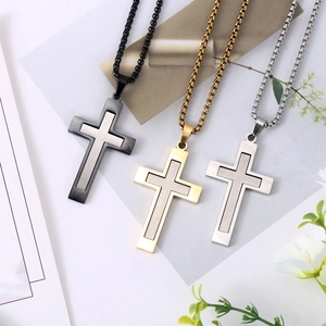 Collier Pendentif Croix en Acier Inoxydable pour Hommes Femmes Double Couche Métal Brossé Chaîne Vénitienne Bijoux Hip Hop