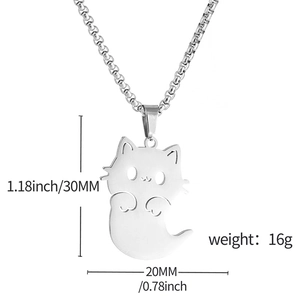 Collier avec pendentif chat en acier inoxydable argenté poli avec motif ajouré mignon