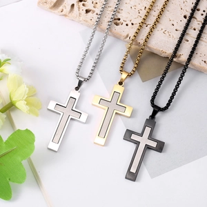 Lot de trois pendentifs croix minimalistes en acier inoxydable à texture brossée