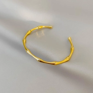 Bracelet Jonc Ouvert Nœud de Bambou Minimaliste en Acier Titane Poli Or Argent Bracelet Mode Femme Bijoux Quotidiens