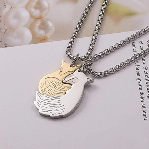 Stainless Steel Fox Wolf Couple Pendant Necklace Gold Silver Interlocking Animal Puzzle Friendship Jewelry Lovers Gift