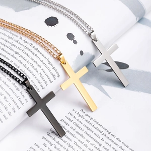 Minimalist Alloy Titanium Steel Cross Pendant Necklace For Men Women Hip Hop Polished Metal Religious Jewelry Gift