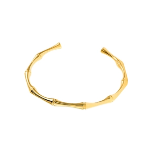 Bracelet jonc ouvert doré élégant avec design de bambou en acier inoxydable poli