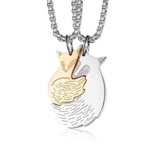 Creative stainless steel puzzle necklaces featuring silver and gold fox pendants