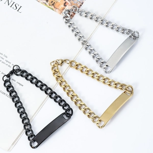 Bracelets d'identité polis pour hommes en argent, or et noir avec chaîne gourmette cubaine
