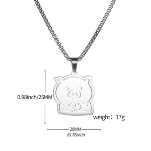 Collier avec pendentif cochon mignon en acier inoxydable et chaîne à mailles carrées argent