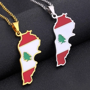 Collana con Pendente a Forma di Mappa della Bandiera del Libano per Uomo Donna Smalto Albero di Cedro Nazionale Gioielli in Acciaio Inossidabile