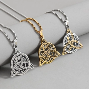 Collana Vichinga Retrò in Acciaio Inossidabile a Triangolo con Nodo Celtico per Uomo Pendente Spirituale Pentagramma Occhio Onniveggente