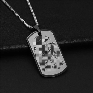 Men's vintage textured stainless steel military dog tag pendant with box chain on black leather