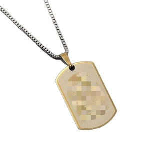 Vintage military dog tag necklace with golden matte pendant and silver box chain links