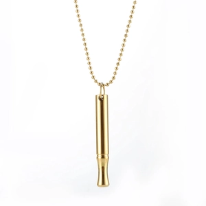 Collar con colgante de silbato de acero inoxidable dorado pulido y cadena larga de bolas
