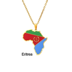 Eritrea flag map pendant necklace in gold finish stainless steel jewelry for men and women