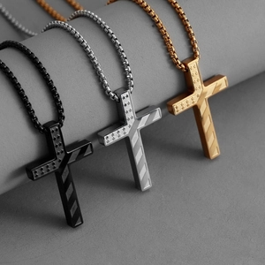 Stainless Steel Cross Pendant Necklace Men Women American Flag Star Stripes Religious Bible Verse Hip Hop Jewelry
