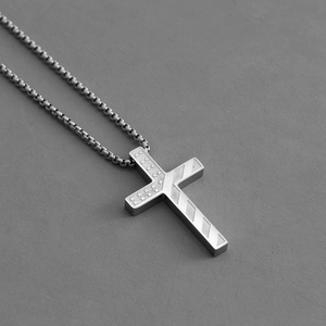 Vintage stainless steel cross necklace with American flag stars and stripes pendant