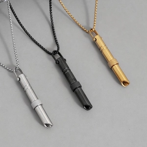 Set de collares de silbato para meditación en acero inoxidable plata, oro y negro