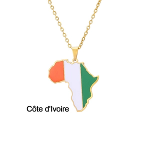 Golden Africa map necklace featuring the Côte d'Ivoire flag in colorful enamel finish