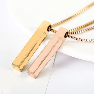 Minimalist Titanium Steel Long Pillar Pendant Necklace For Men Women Fashion Box Chain Polished Geometric Pillar Necklace