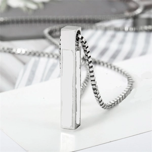 Minimalist silver vertical bar pendant necklace for men with a sleek steel box chain