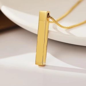 Minimalist gold stainless steel bar pendant necklace with rectangular box chain