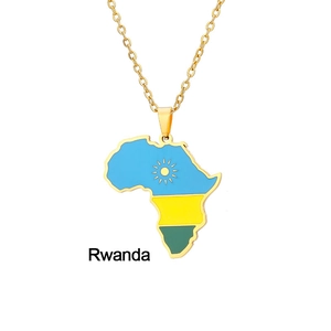 Golden stainless steel Rwanda map pendant necklace with national flag colors