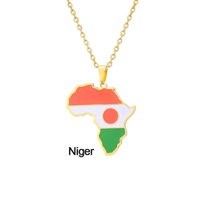 Gold stainless steel Africa map necklace featuring Niger flag enamel pendant
