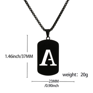 Black stainless steel letter A pendant necklace with dimensions and chain length