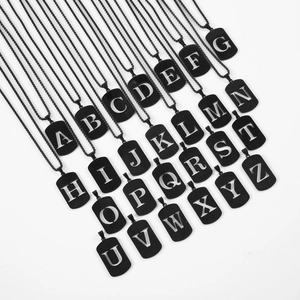 Titanium Steel Black Matte Hollow Out Alphabet Initial Letter Dog Tag Pendant Necklace For Men Women Fashion Streetwear Jewelry