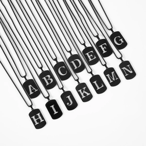 Black hollow alphabet A-N pendants in stainless steel with elegant cross chains