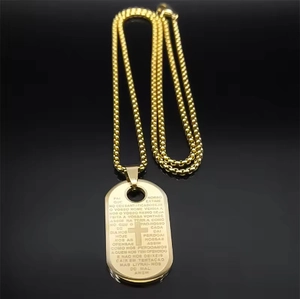 Gold stainless steel cross pendant necklace with Lord's Prayer engraving for men