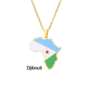 Gold stainless steel Africa map necklace featuring the Djibouti flag colors and star