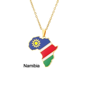 Golden stainless steel Namibia map flag pendant necklace with colorful enamel finish