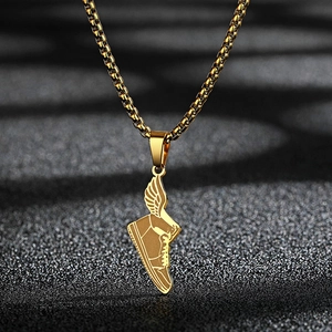 Stainless Steel Winged Sneaker Pendant Necklace For Men Women Hip Hop Titanium Steel Shoe Jewelry Polished Box Chain