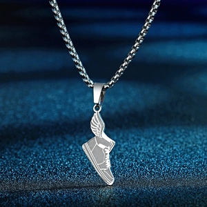 Fashionable stainless steel box chain necklace with 3D winged sneaker shoe pendant