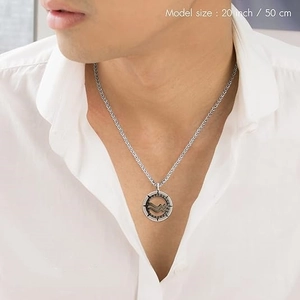 Modern stainless steel Aquarius zodiac pendant necklace on a 20-inch woven chain for men