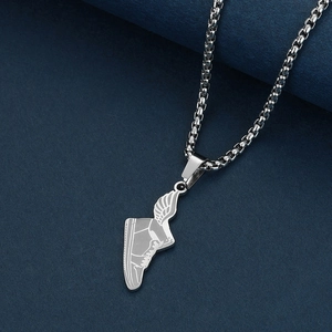 Modern stainless steel box chain necklace with a detailed winged sneaker pendant for unisex