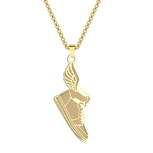Gold winged sneaker pendant necklace in stainless steel for men and women
