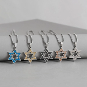 Collana con Stella di David in Acciaio Inossidabile Ciondolo Esagramma Geometrico Catena Box Gioielli Religiosi per Uomo Donna