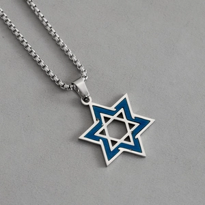 Pendaglio Stella di Davide da uomo in acciaio inossidabile blu con collana a catena box