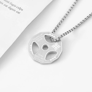 Edelstahl Gewichtsscheibe Halskette mit Motivationsspruch an einer Gliederkette