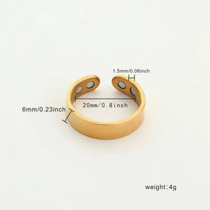 Detailed view of golden magnetic ring with dimensions: 20mm diameter and 6mm width