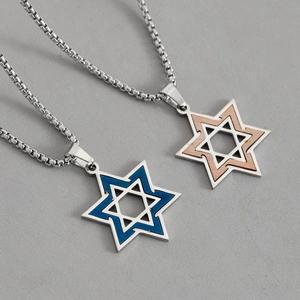 Collana Stella di Davide da uomo in blu e oro rosa con catena in acciaio inossidabile
