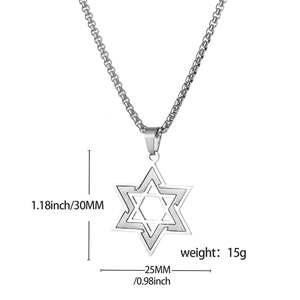Pendente stella di David in acciaio inossidabile argento con misure delle dimensioni