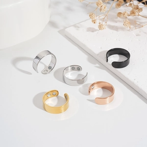 Adjustable magnetic stainless steel rings in gold, silver, black and rose gold finishes