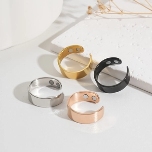 Adjustable magnetic stainless steel rings in gold, black, silver, and rose gold colors