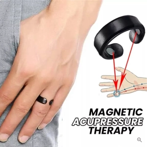 Black magnetic acupressure therapy ring with dual magnets for stress relief and snoring aid