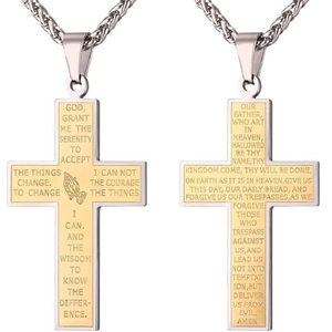 Collana Con Pendente a Croce in Acciaio Inossidabile Bicolore Con Mani in Preghiera Preghiera Incisa Gioielli Religiosi Unisex