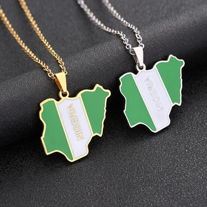 Collier Pendentif Carte Du Nigeria En Acier Inoxydable Drapeau National Bijou Ethnique Vintage Pour Hommes Femmes Or Argent
