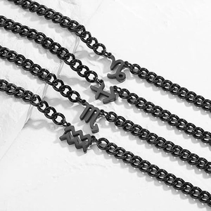 Matte black stainless steel zodiac pendant necklace on a punk style curb chain for adults
