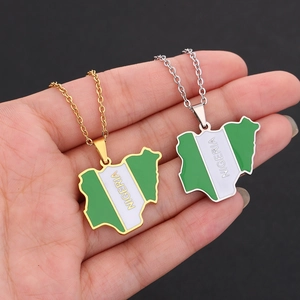 Ensemble de colliers pendentifs carte du Nigeria en acier inoxydable or et argent